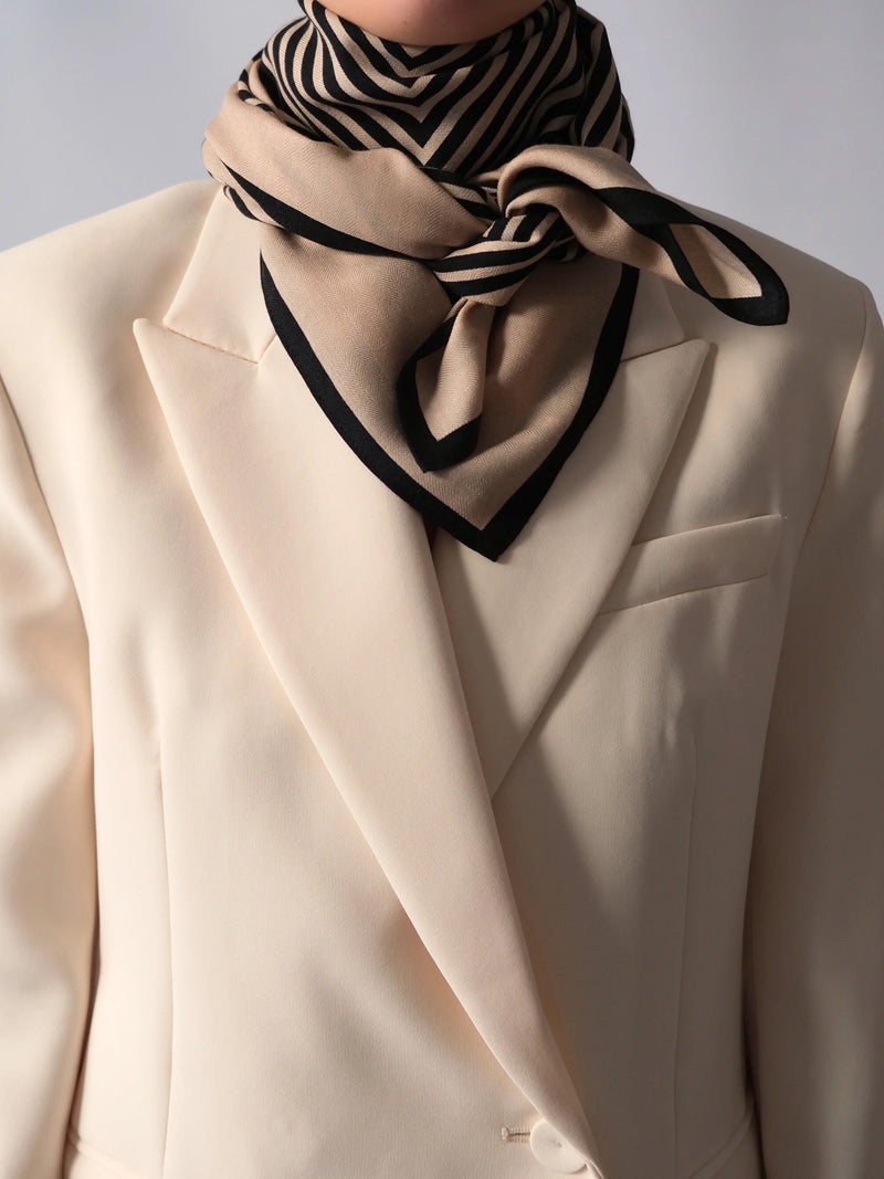 Striped wool scarf, sand (90cm)