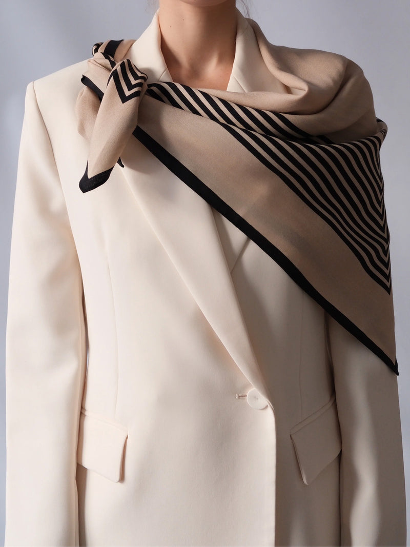 Striped wool scarf, sand (90cm)