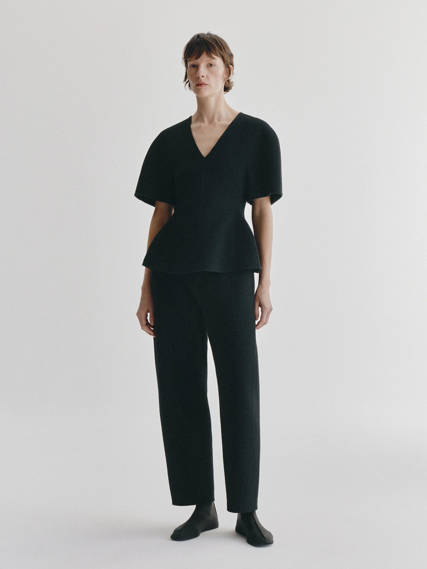 Doublé v neck top, Black