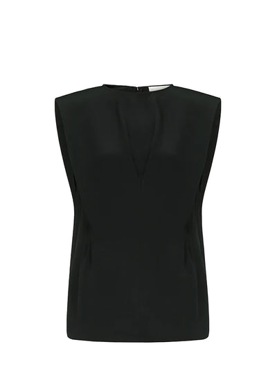 Cory pleated silk top, black