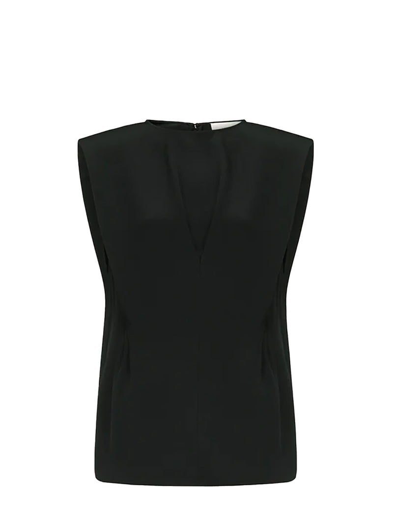 Cory pleated silk top, black