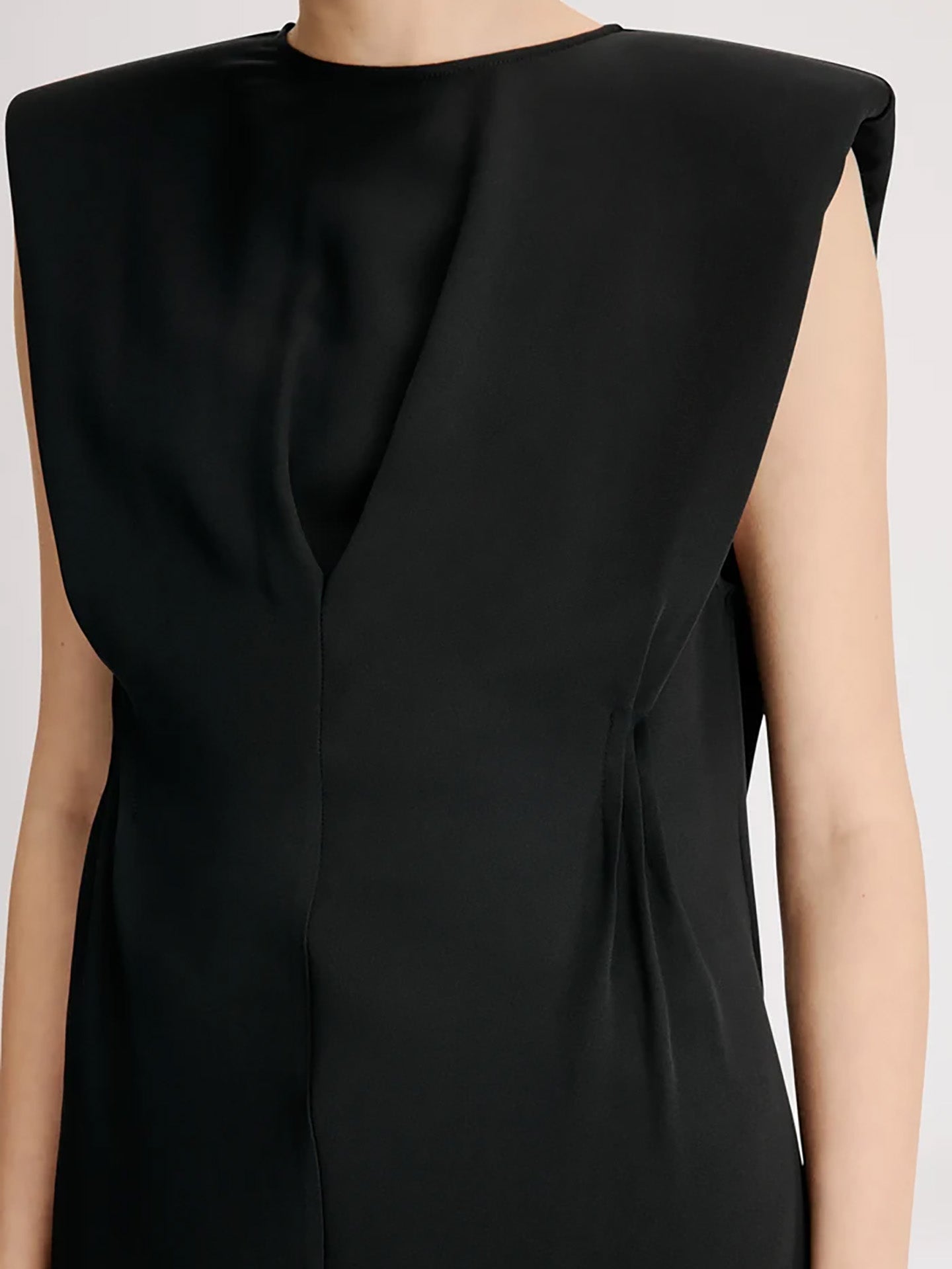 Cory pleated silk top, black