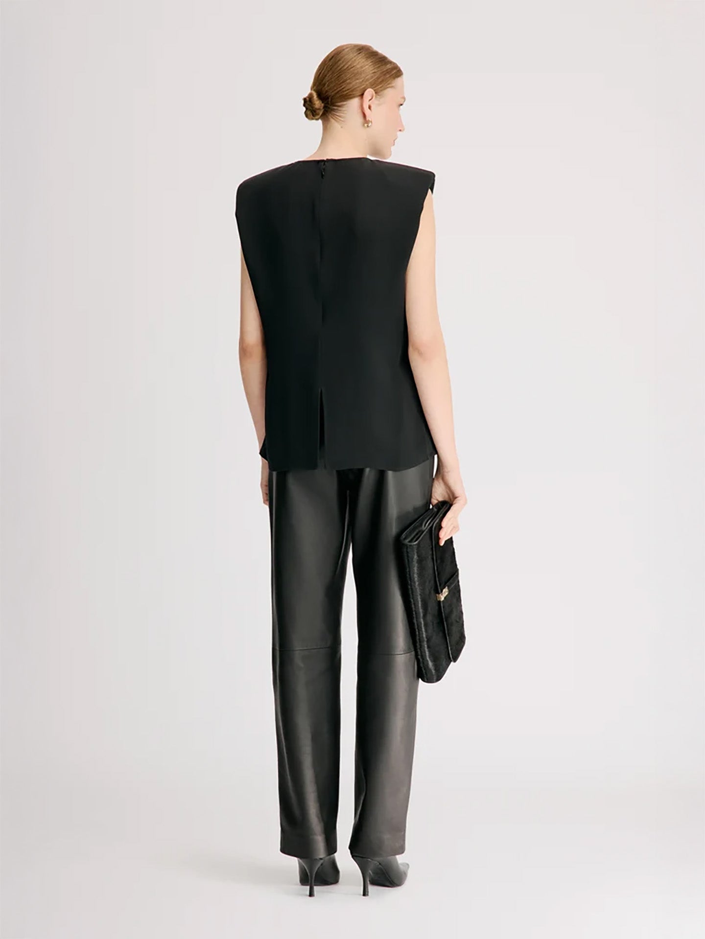 Cory pleated silk top, black