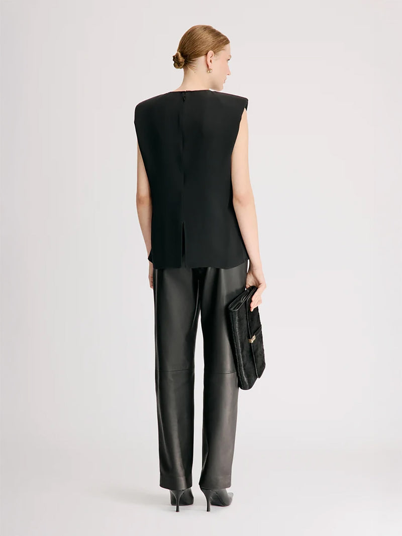 Cory pleated silk top, black