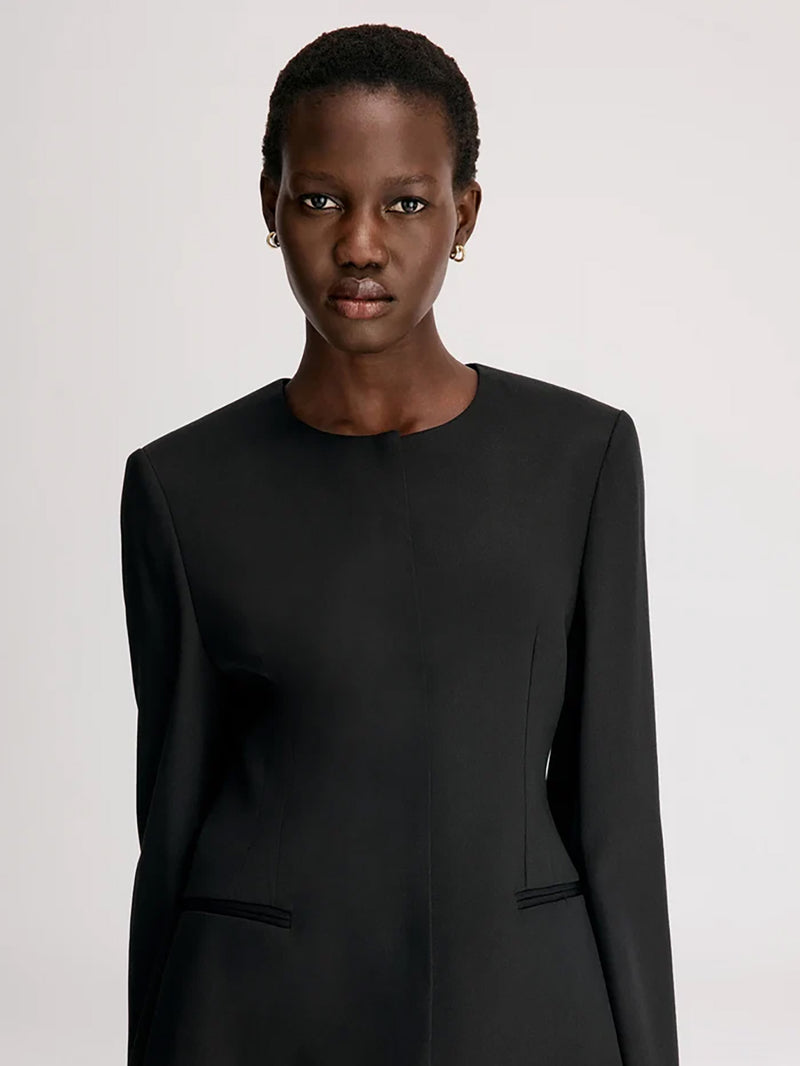 Ema collarless tailored jacket, black