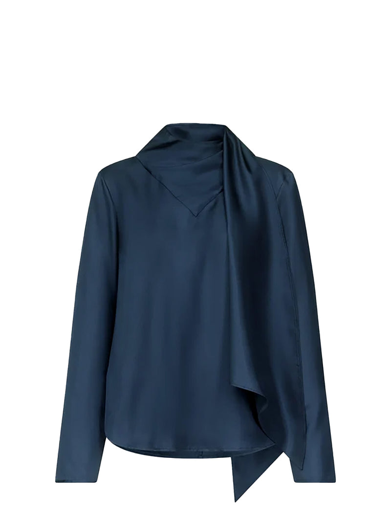 Gala foulard silk blouse, navy