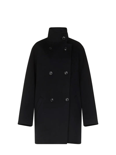 Olmo high-neck wool-cashmere coat, black