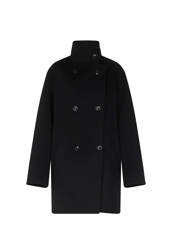 Olmo high-neck wool-cashmere coat, black