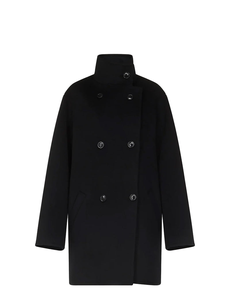 Olmo high-neck wool-cashmere coat, black
