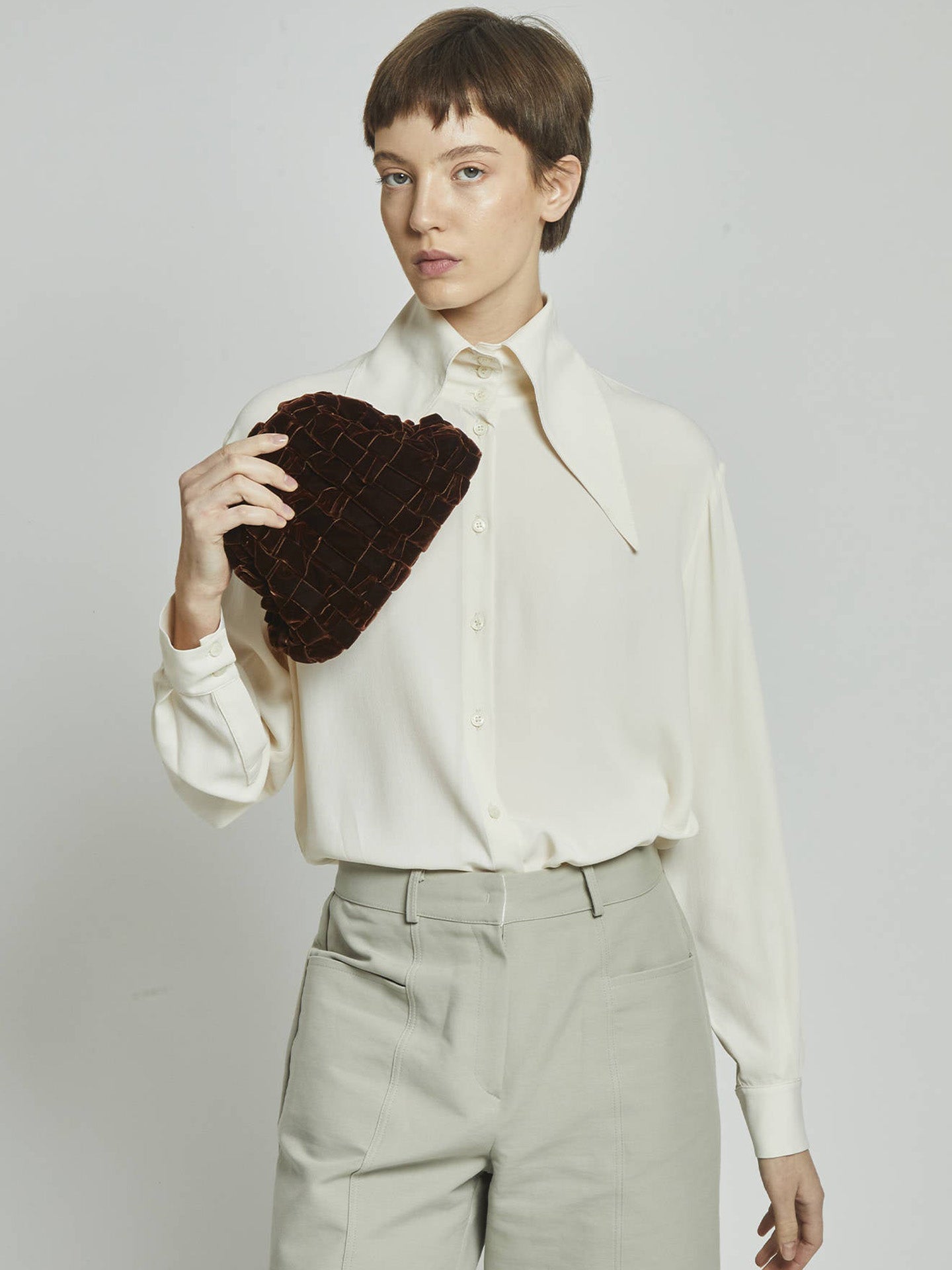 Handwoven velvet Mini Game bag, brown