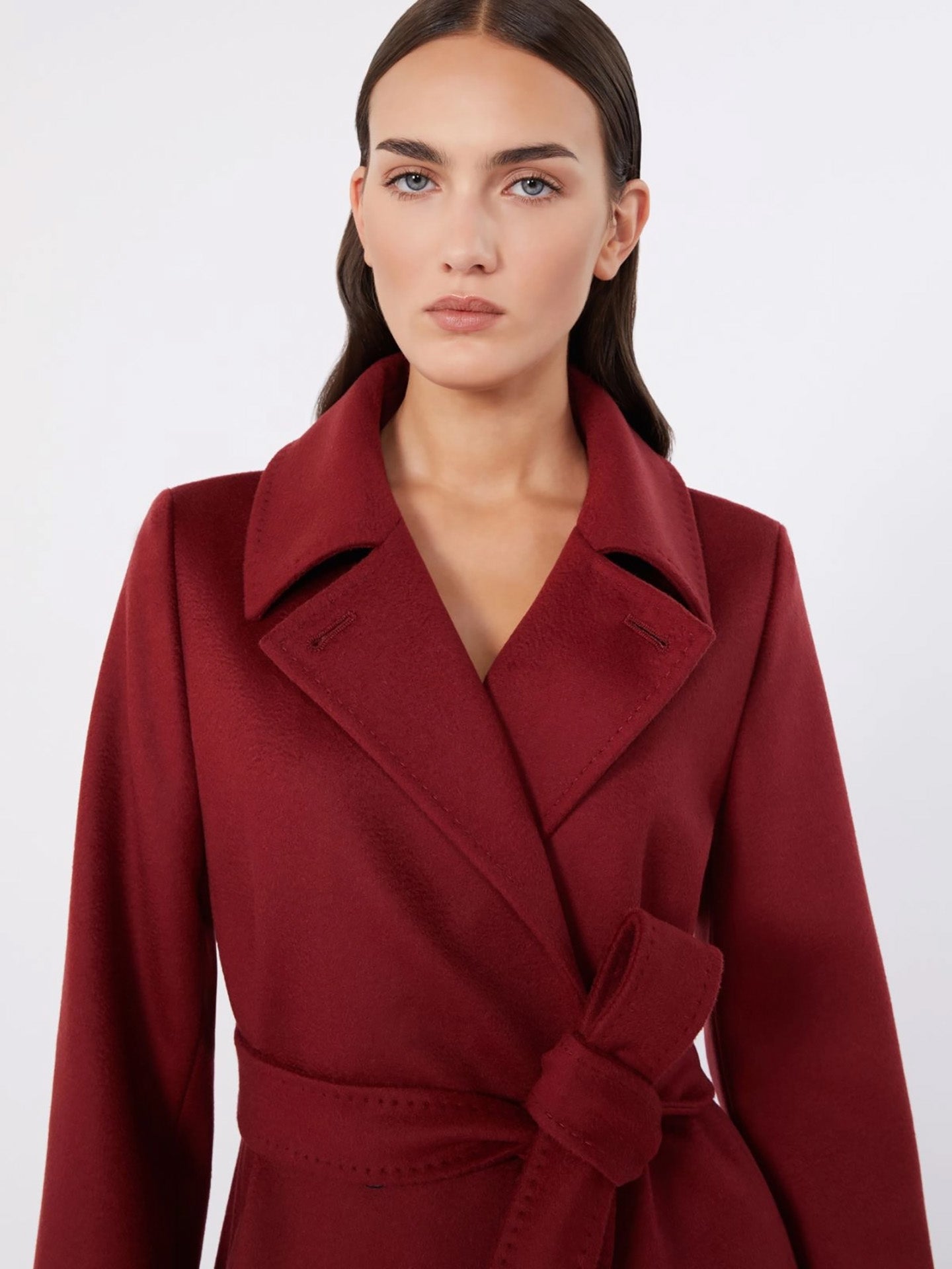 Double breasted virgin wool coat, ruby