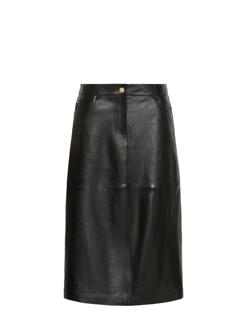 Nappa leather A-line skirt, black