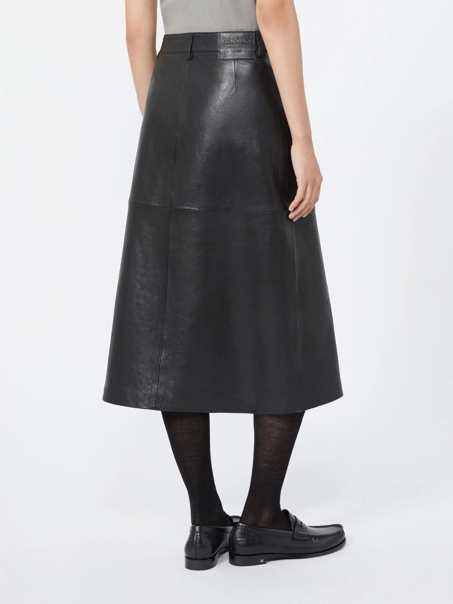 Nappa leather A-line skirt, black