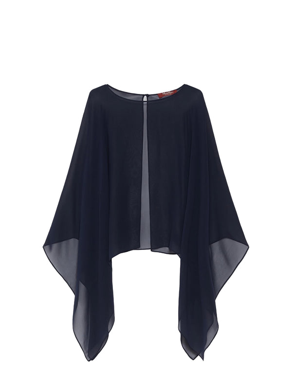 Silk georgette cropped cape, navy