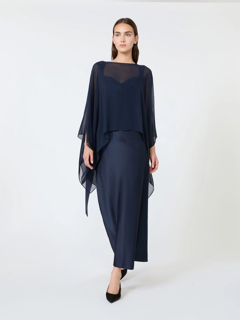 Silk georgette cropped cape, navy