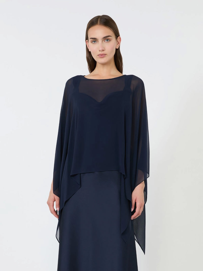 Silk georgette cropped cape, navy