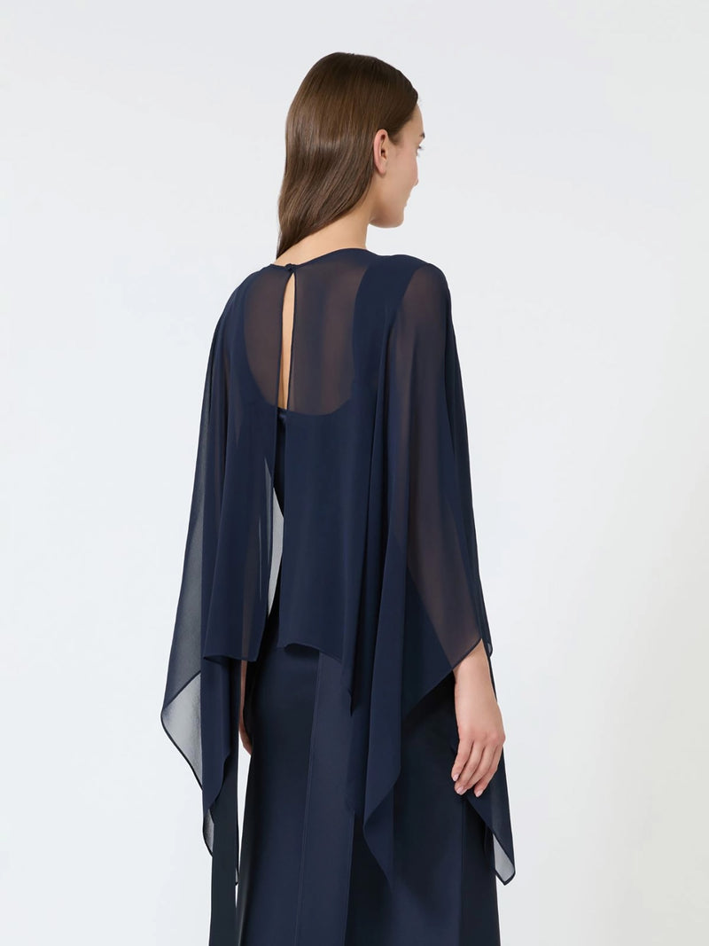 Silk georgette cropped cape, navy