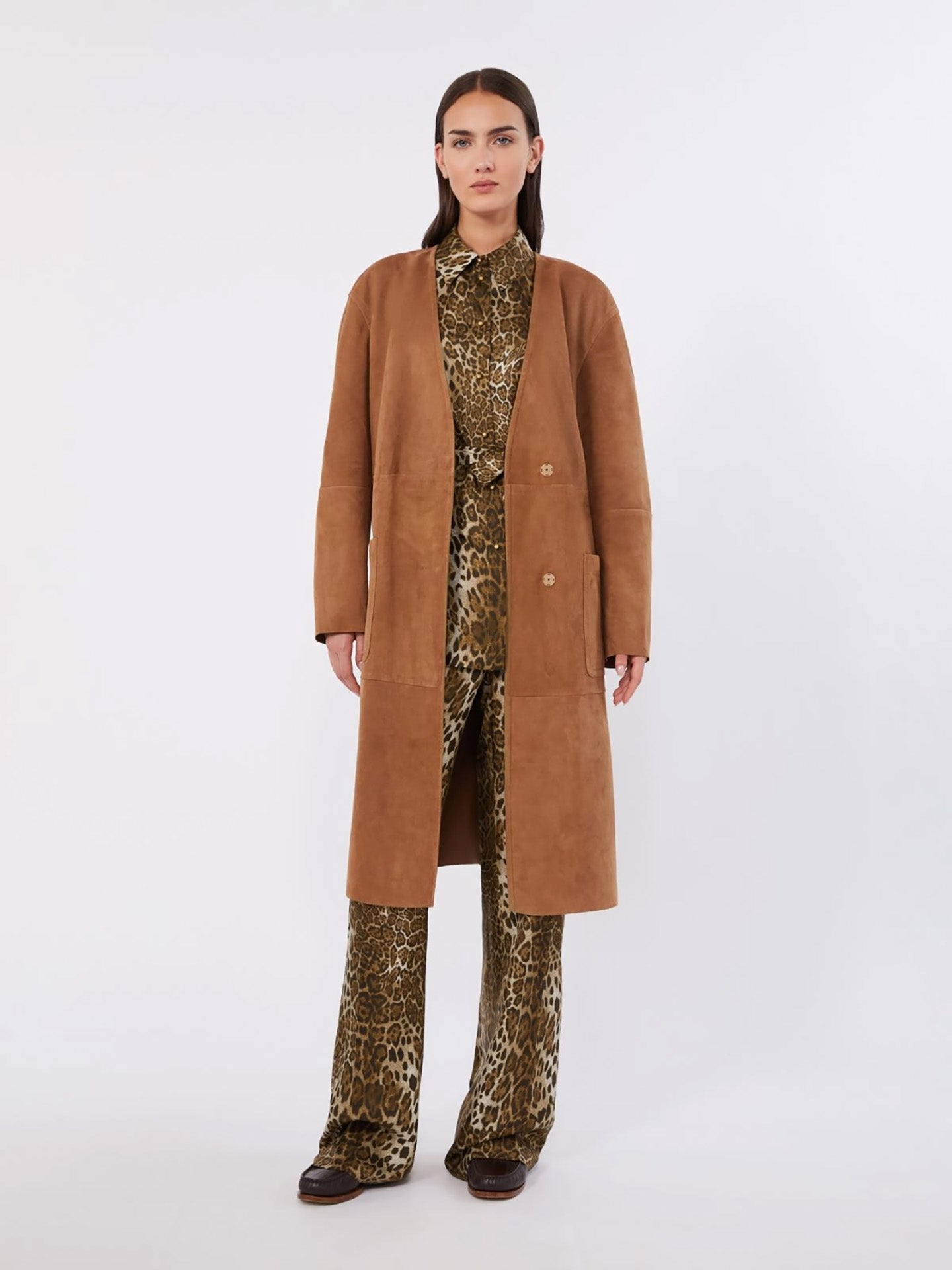 Suede duster coat, camel