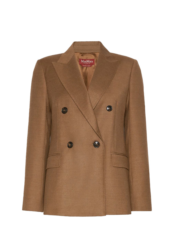 Uditore wool double breasted blazer jacket, tobacco