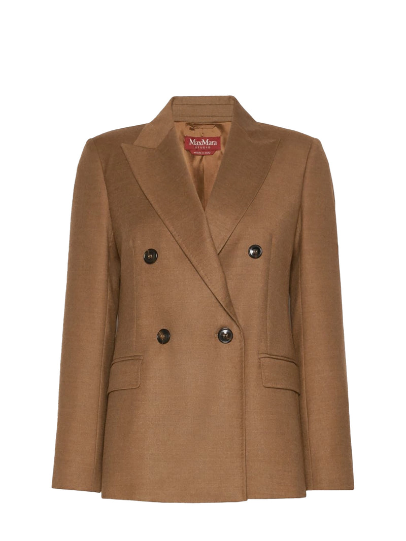 Uditore wool double breasted blazer jacket, tobacco