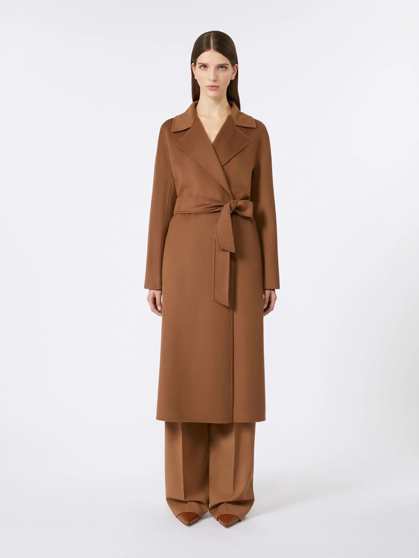 Wool-silk wrap coat, camel