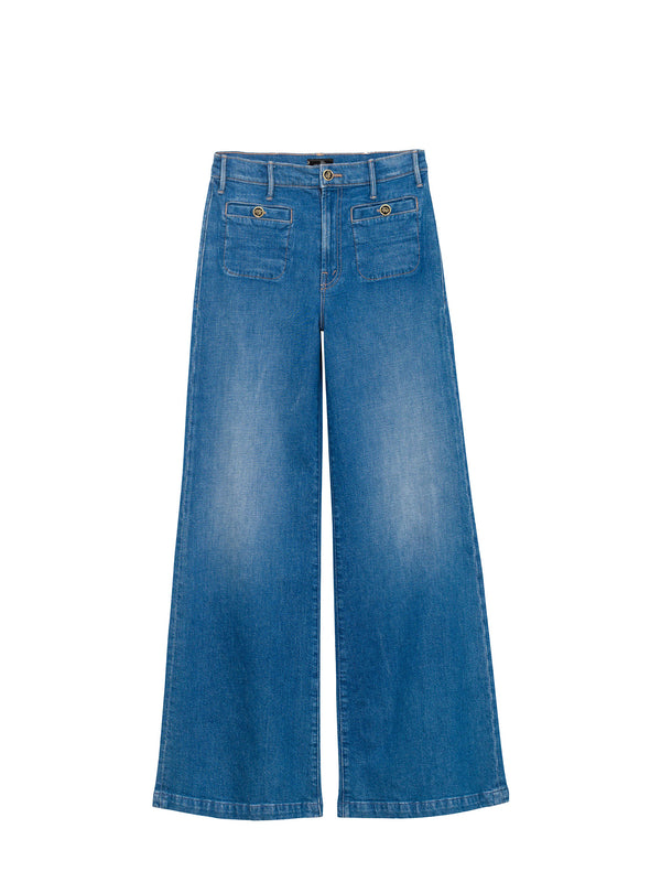 Blue wide-leg Mother jeans on a white background