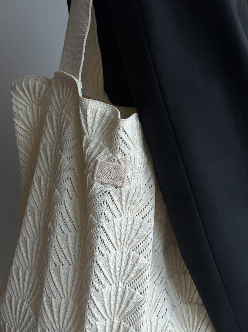 Shelly lace knit bag, ivory