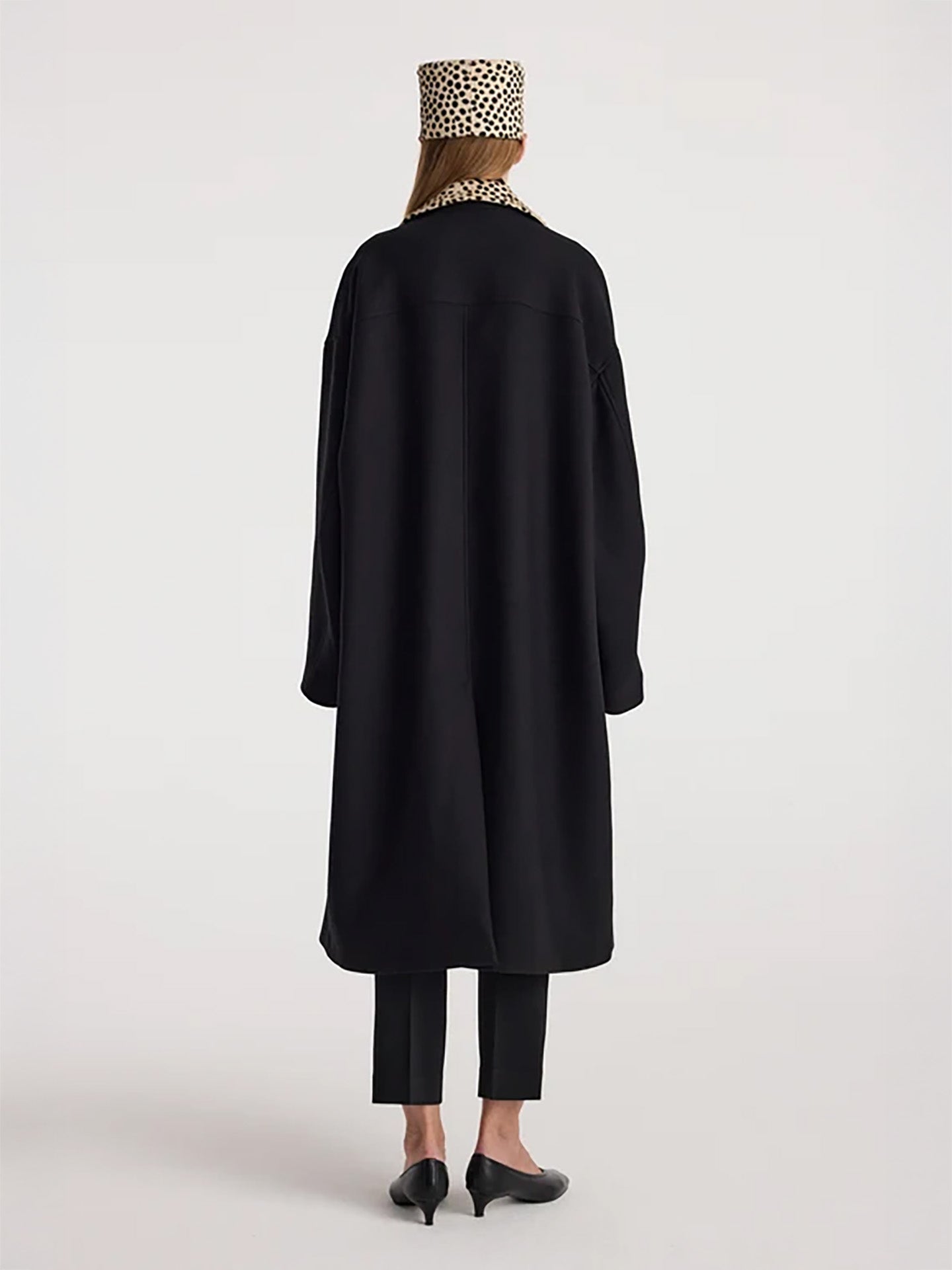 Cheetah collar wool coat, black
