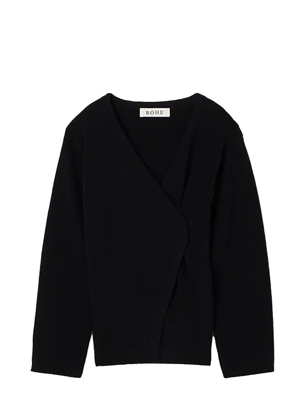 Off-shoulder wrap cardigan, black