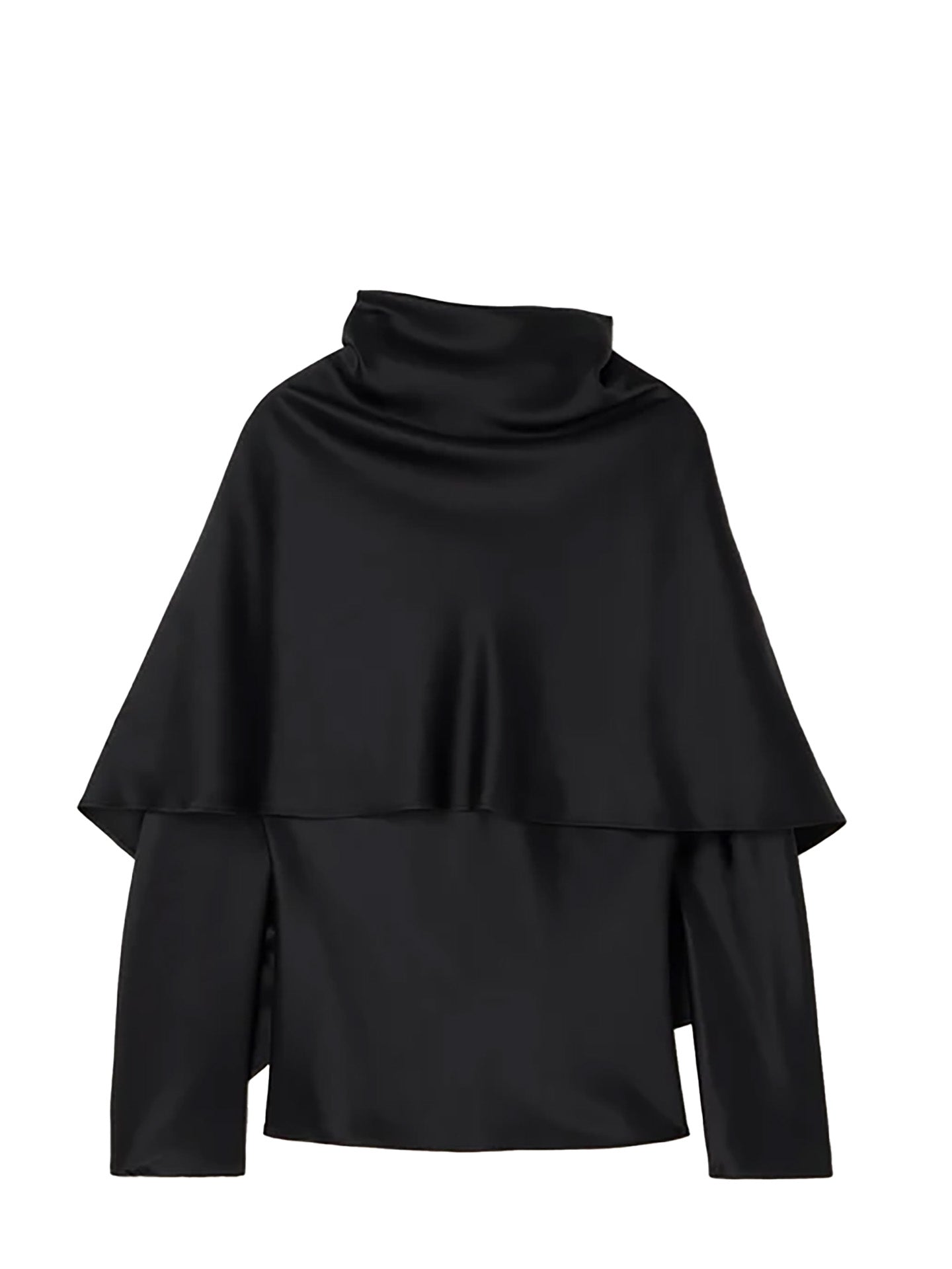 Satin cape top, black
