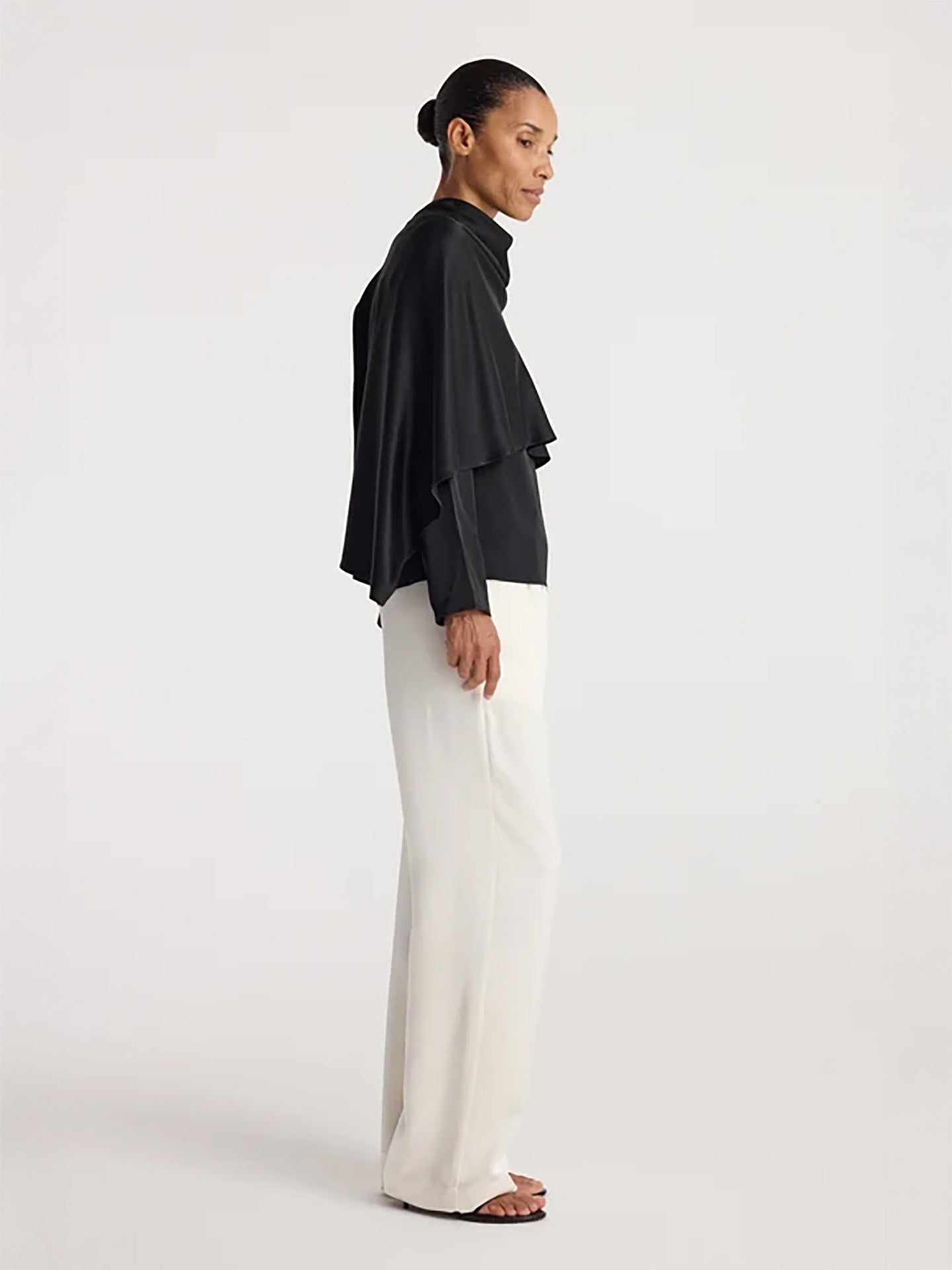 Satin cape top, black