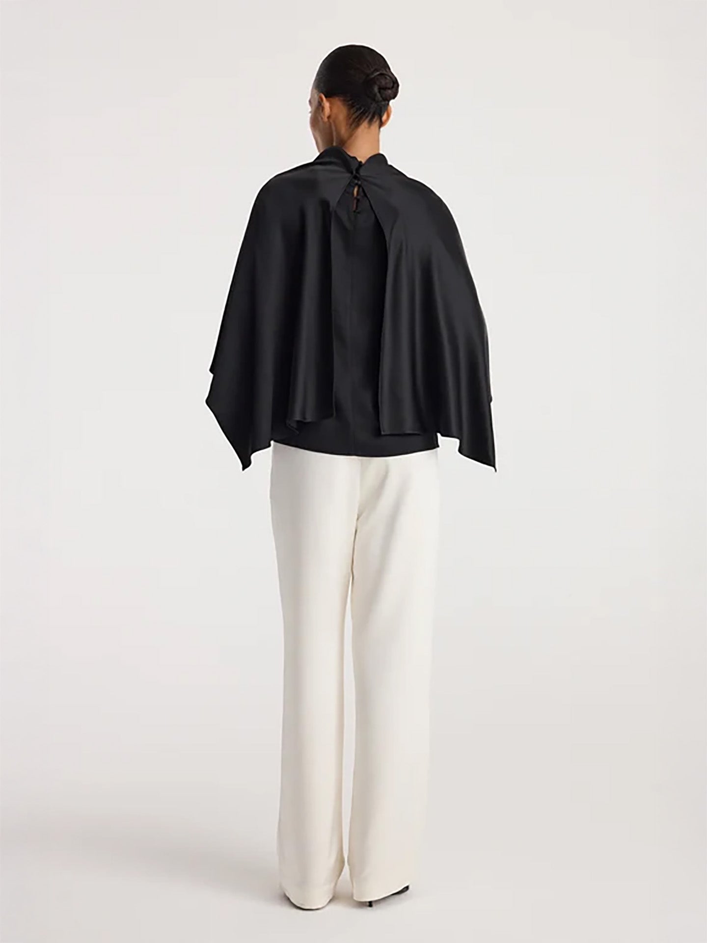 Satin cape top, black