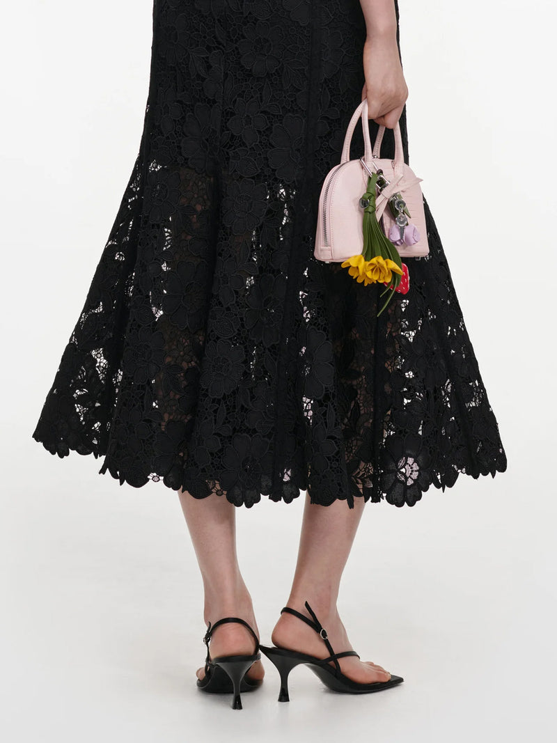 Lace midi skirt, black