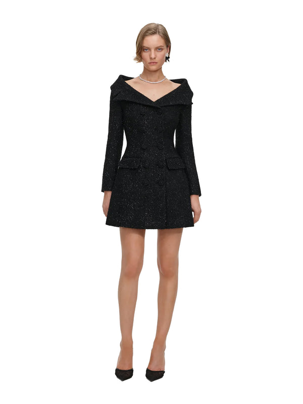 Metallic boucle mini dress, black