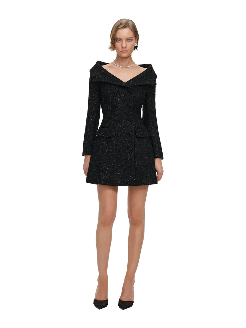Metallic boucle mini dress, black