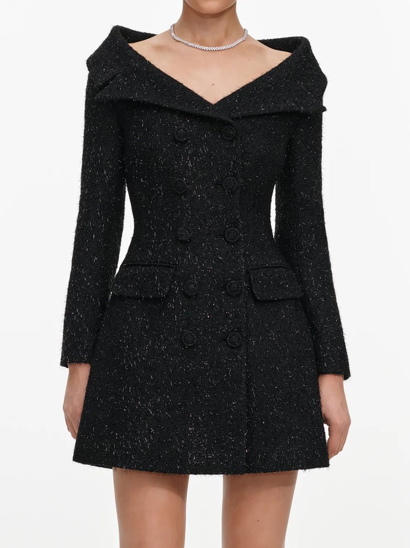 Metallic boucle mini dress, black