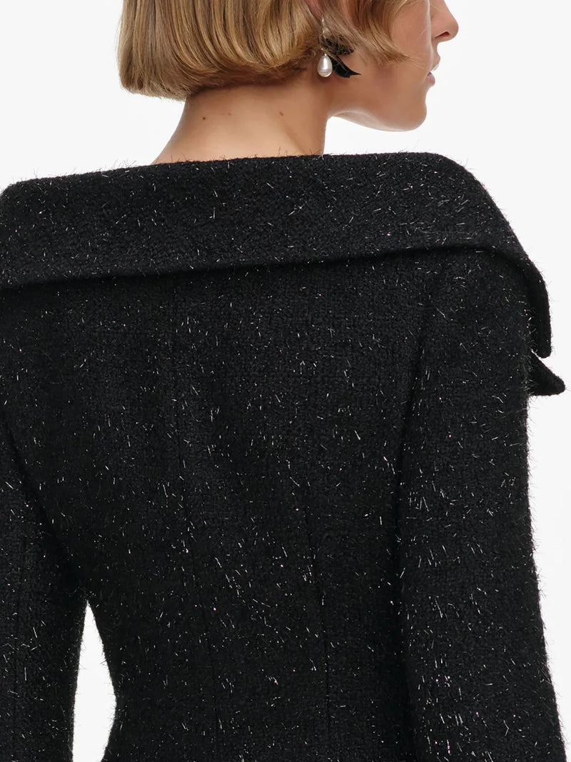 Metallic boucle mini dress, black