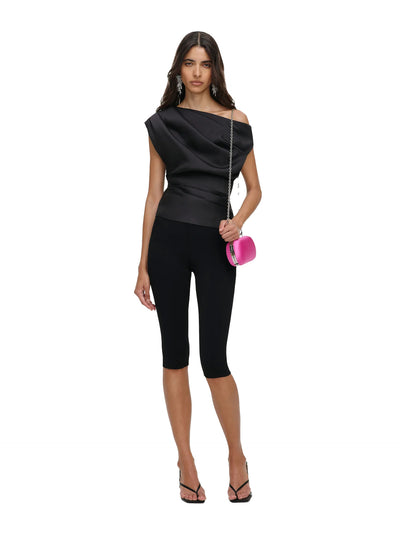 Taffeta draped top, black