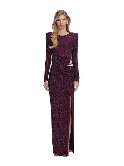 Rhinestone embellished maxi dress, burgundy