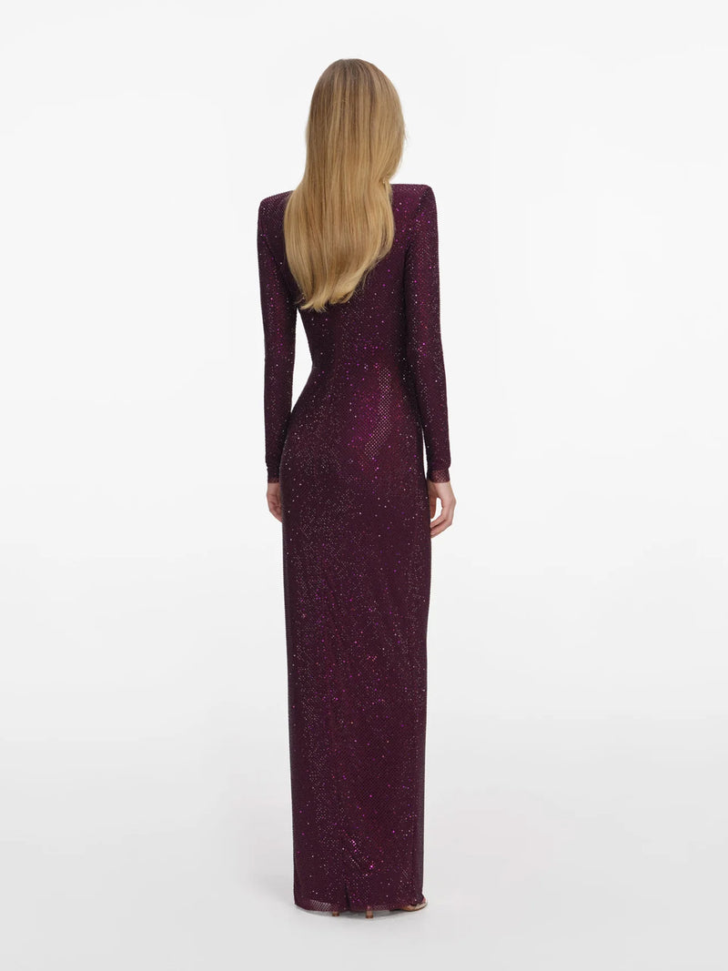 Rhinestone embellished maxi dress, burgundy