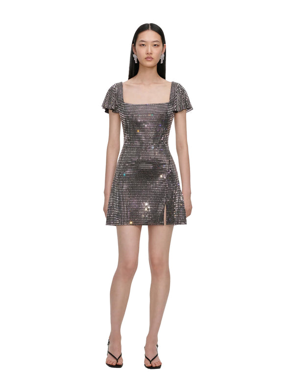 Rhinestone mesh mini dress, grey