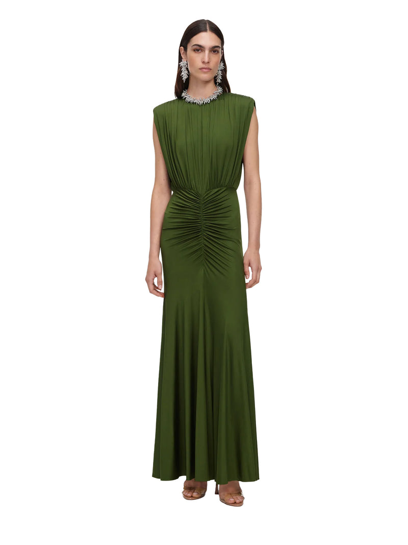 Jersey gathered maxi dress, olive