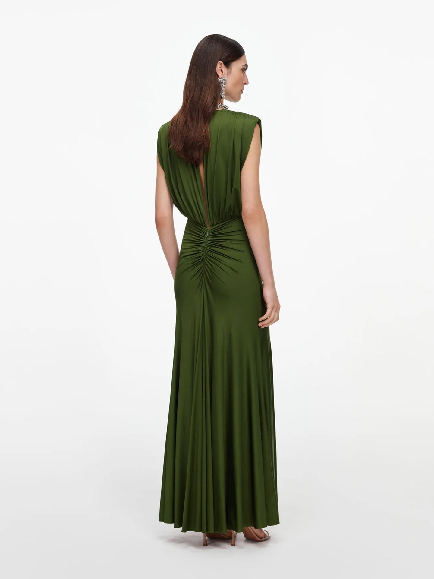 Jersey gathered maxi dress, olive