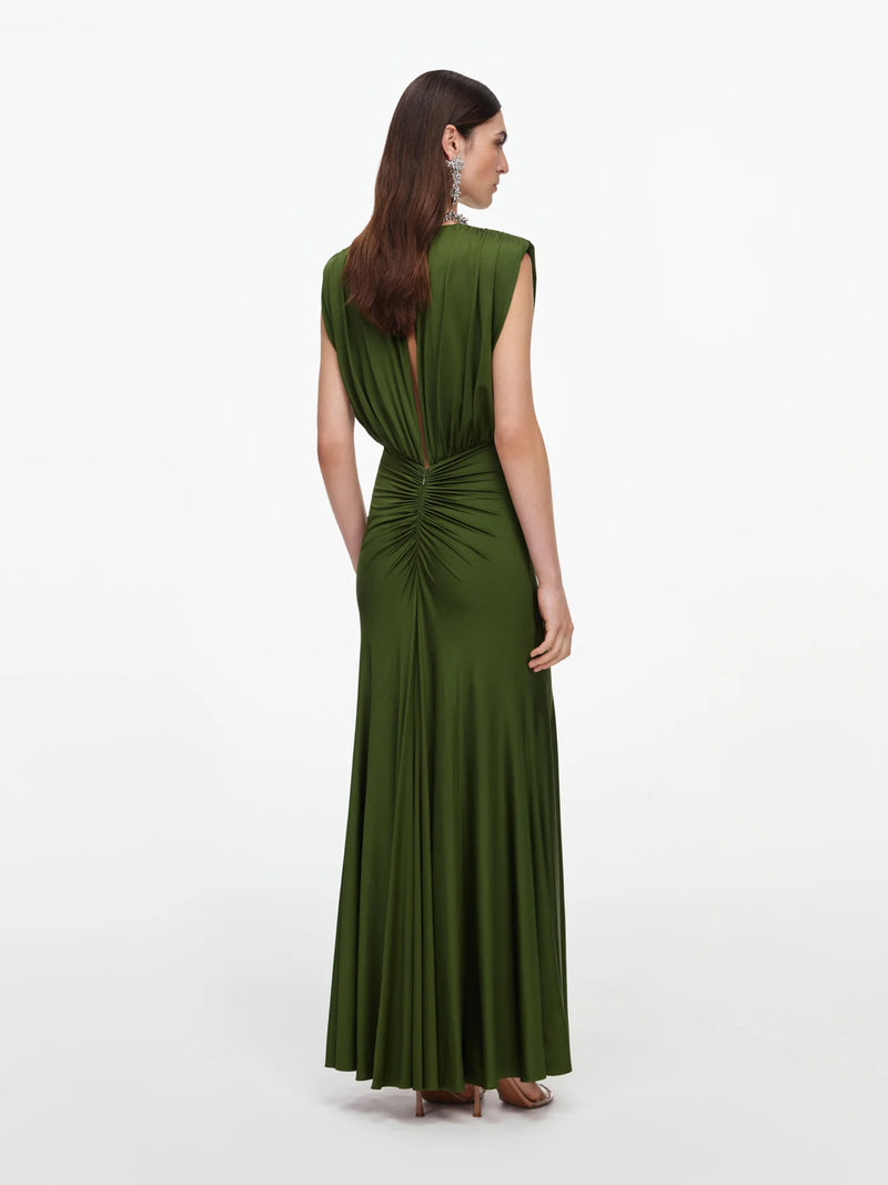 Jersey gathered maxi dress, olive
