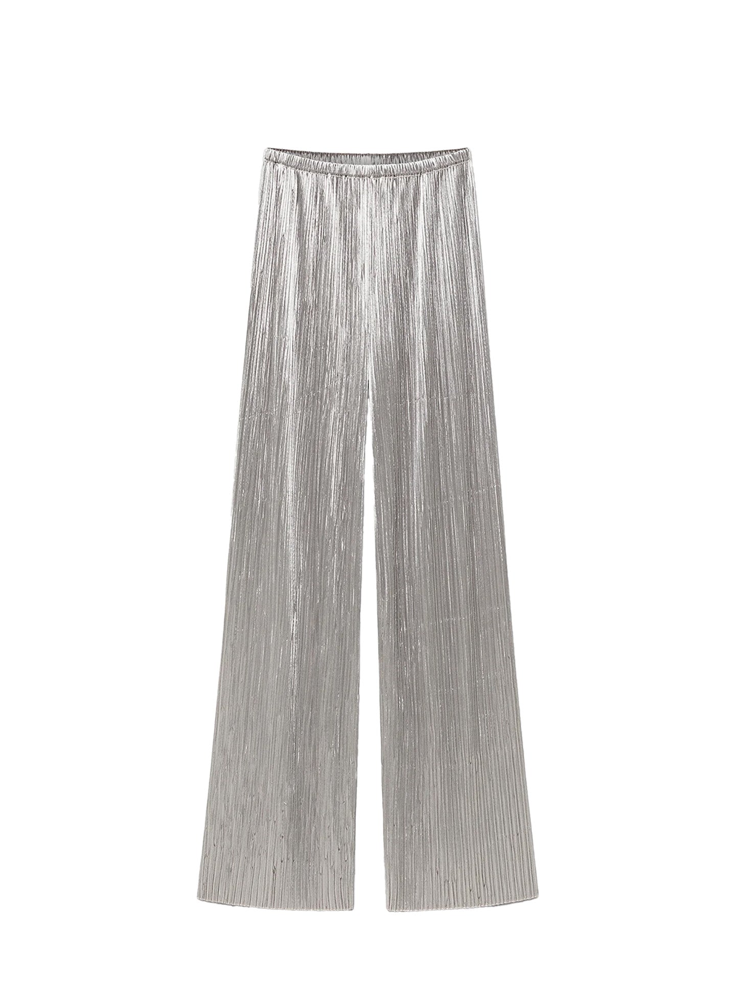Silky velvet pleated jersey elasticated pants, silver