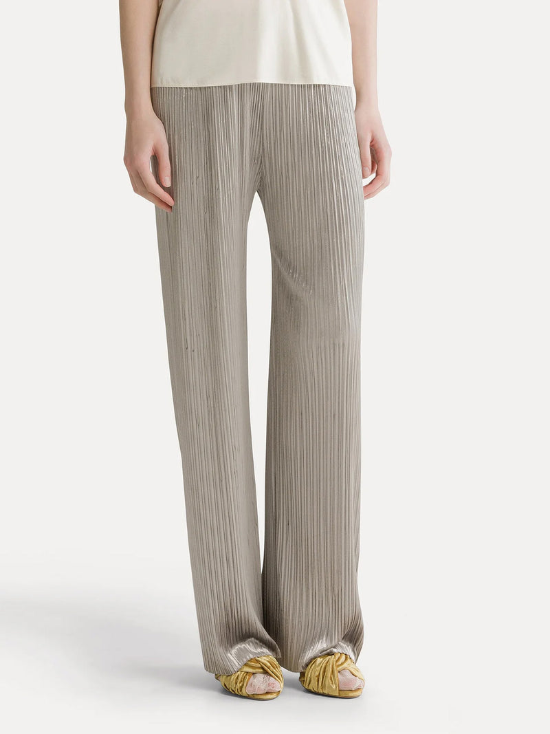 Silky velvet pleated jersey elasticated pants, silver