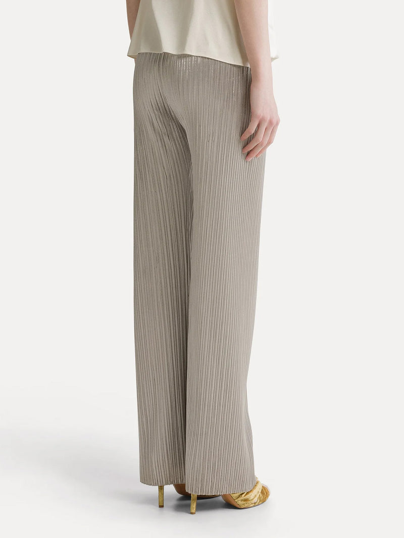 Silky velvet pleated jersey elasticated pants, silver