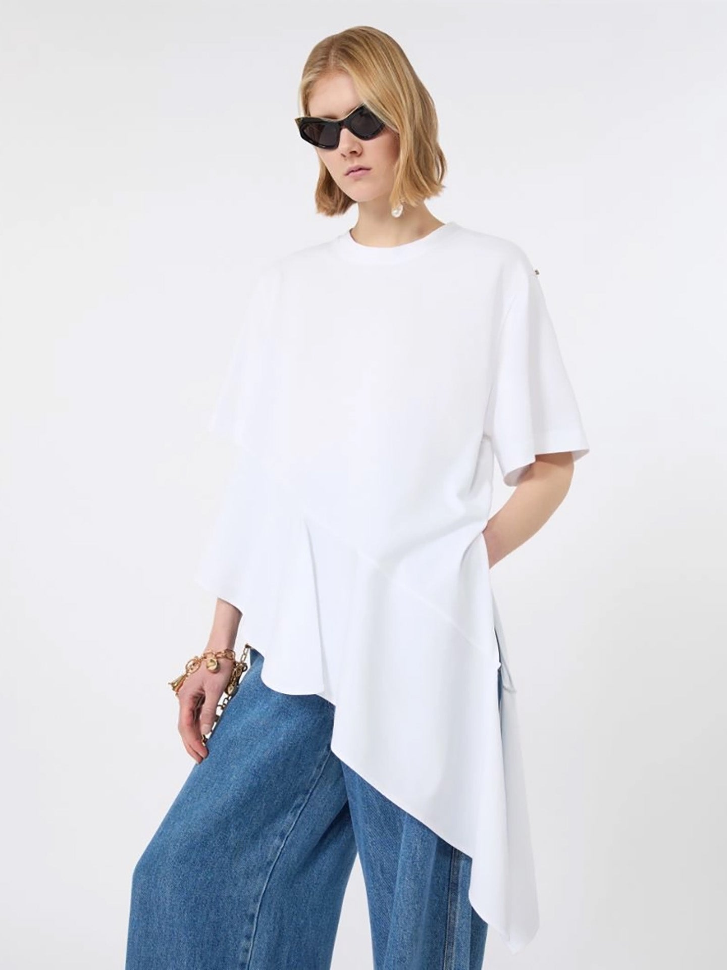 Asymmetric cotton t-shirt, white