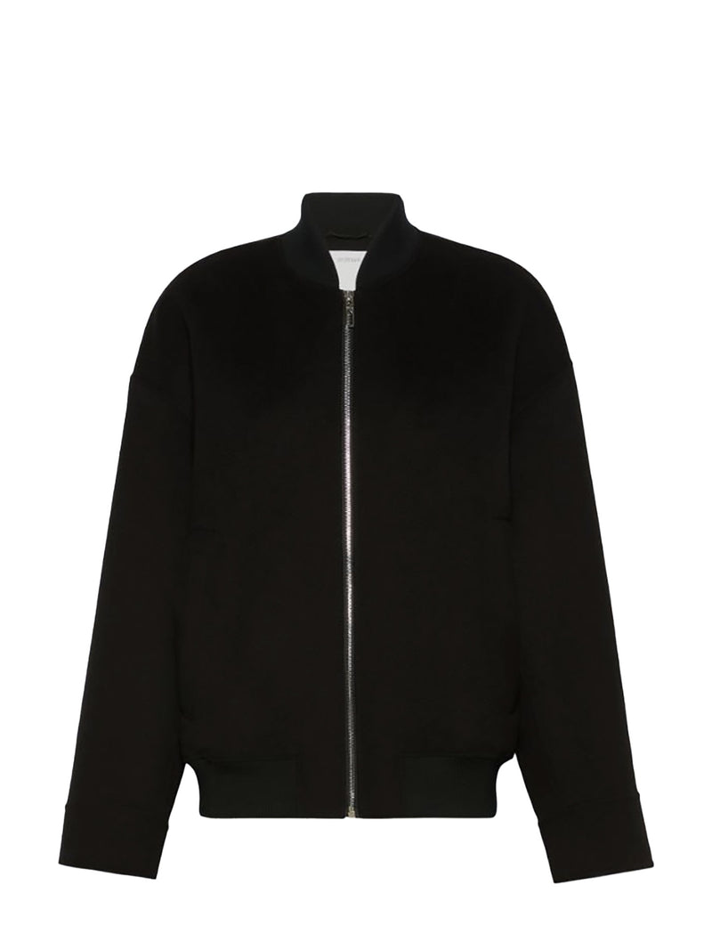 Double-faced wool bomber coat, black