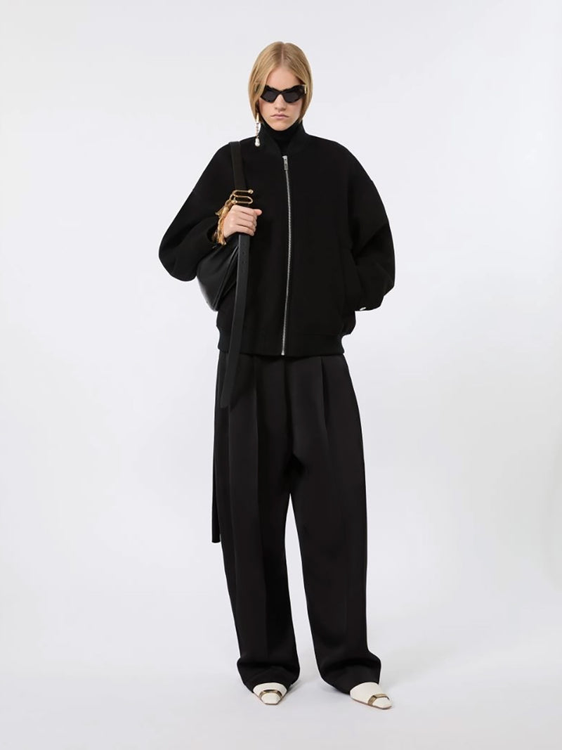 Double-faced wool bomber coat, black